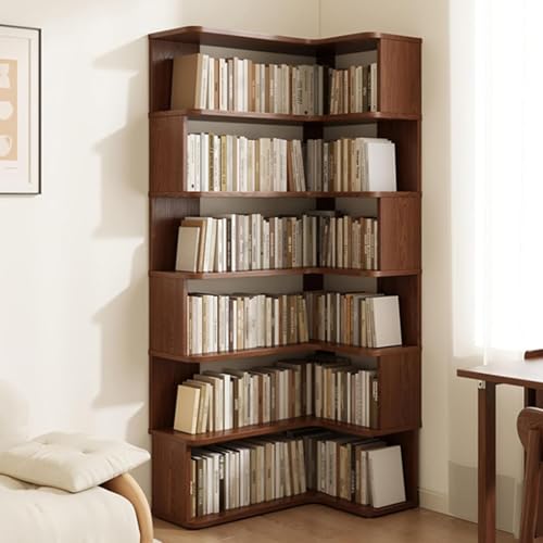 YHWKGZ Corner Bookshelf, L-Shaped Corner Bookcase, Solid Wood Open Display Shelf, Multi-Purpose Large Capacity Storage Rack, for Bedroom, Living Room(Brown) von YHWKGZ