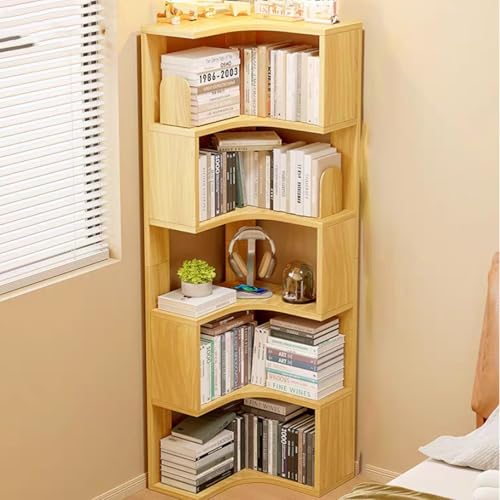 YHWKGZ Eckregal, 5-stöckiges Eckbücherregal, Industrielles Eckleiterregal, Modernes Ausstellungsregal for Wohnzimmer, Schlafzimmer, Küche, Home Office(Wood Color) von YHWKGZ