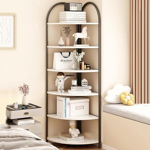 YHWKGZ Eckregal, 6-stöckiges Eckbücherregal, Eckregal Hoher Pflanzenständer, Metallrahmen, Einfach zu Montieren, for Kleine Räume, Home Office, Schlafzimmer, Wohnzimmer(Nero,40 x 40 x 173cm) von YHWKGZ