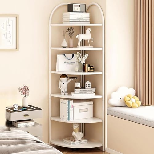 YHWKGZ Eckregal, 6-stöckiges Eckbücherregal, Eckregal Hoher Pflanzenständer, Metallrahmen, Einfach zu Montieren, for Kleine Räume, Home Office, Schlafzimmer, Wohnzimmer(Wit,30 x 30 x 173cm) von YHWKGZ