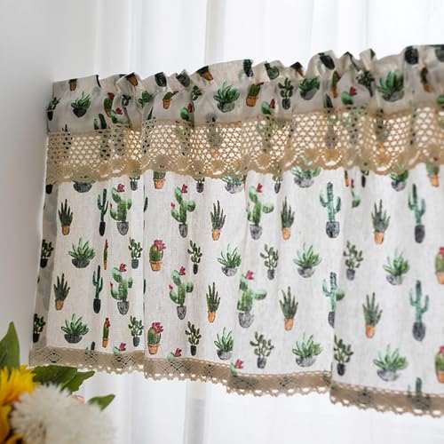 YHWKGZ Gardinen kurz, Grüne Küchenvorhänge aus Baumwolle und Leinen, Trennvorhänge aus Spitze fürs Badezimmer, Durchscheinende Bistrogardine(W55.1xH27.5/140x70cm) von YHWKGZ