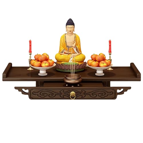 YHWKGZ Guanyin-Gott-Ständerregal Mit Teleskop-Zugplatte,Wandhalterung for Buddha-Statue,Großer Stauraum for Buddhistische Utensilien Und Ehrungen,Altartisch Aus Holz for Den Heimtempelschrein(39x26cm/ von YHWKGZ