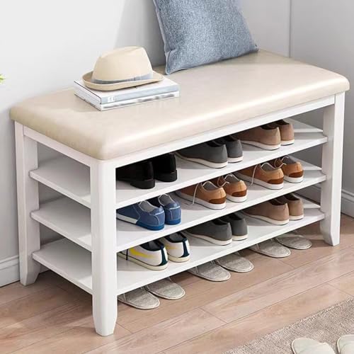 YHWKGZ Schuhaufbewahrungsbank, Schuhbank aus Massivholz, Offene Aufbewahrung, Weiches Kissen for Sitzen, Platzsparender Schuhschrank, 2 Schichten/3 Schichten optional(Color:Wood Color,Size:31.4x20.4/ von YHWKGZ