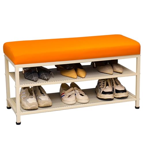 YHWKGZ Schuhbank, Lederkissen Sitzschuhbank, mit rutschfestem Fußpolster, integrierte Schuhaufbewahrungsbank, Offen, Bietet Platz for 6–8 Paar Schuhe(Color:Orange,Size:23.6"/60cm) von YHWKGZ