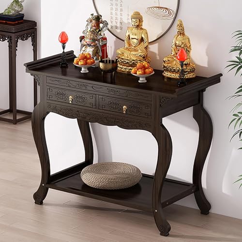 YHWKGZ Stand Puja Meditation Gebetstisch,Buddhistischer Gebetsaltarschrank,Meditationsaltartischschrank Mit Schublade,persönlicher Schreinaltartisch Buddha Nische Chinesischer Schrank(Length100cm/39.4 von YHWKGZ