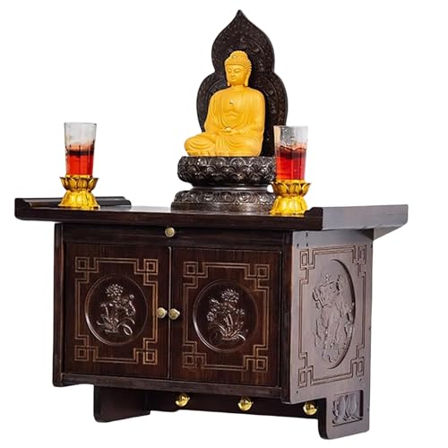 YHWKGZ Vintage-Altarschrank Mit Geschnitzter Schranktür,Wandmontierter Buddha-Statuenständer,Persönlicher Schrein-Altar-Meditationstisch,Home Craft Antiker Sammler-Ausstellungsständer(60x30cm/23.6x11. von YHWKGZ