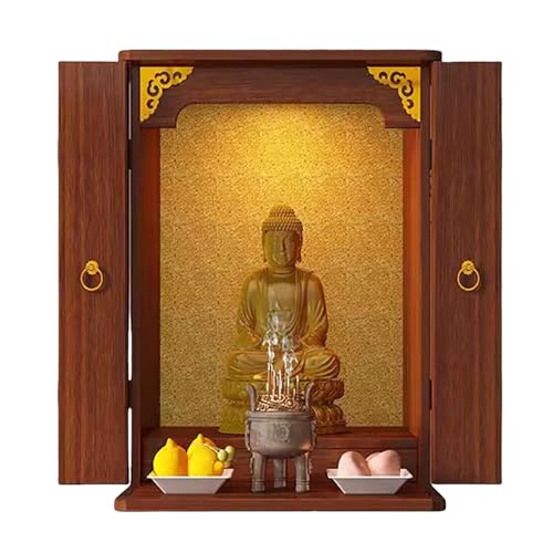 YHWKGZ Wandregal, Statuenständer, Opfertisch, Chinesisches Buddhistisches Altarregal, Tempel-Buddha-Schrein, Hölzerner Buddha-Altarschrank, Chinesischer Fengshui-Statuen-Vitrine(Brown,34x25x40cm) von YHWKGZ