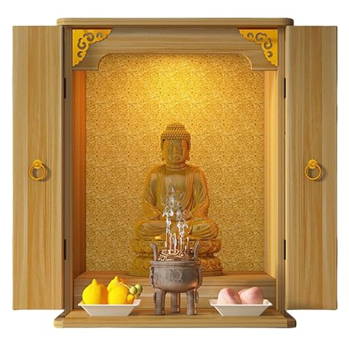 YHWKGZ Wandregal, Statuenständer, Opfertisch, Chinesisches Buddhistisches Altarregal, Tempel-Buddha-Schrein, Hölzerner Buddha-Altarschrank, Chinesischer Fengshui-Statuen-Vitrine(Giallo,40x29x53cm) von YHWKGZ