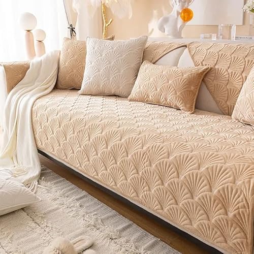 YHWW Samt Sofabezug Couchbezug Sofa Überwurfdecke L Form/U Form/Ecksofa 3/2/4 Sitzer Sofahusse rutschfest Sofa Abdeckung Hund Katze Sitzflache Sofaschoner Beige Grau/Blau von YHWW