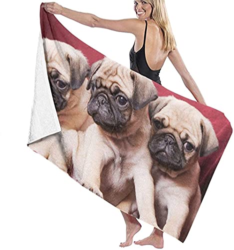 Tragbar Microfaser Strandtuch,Mops,130 x 80 cm,Sommer Badehandtuch,Schnell Trocknendes,Weiches,Sandfreies Handtuch,Perfekt für Schwimmen Pool Strandurlaub von YHX926