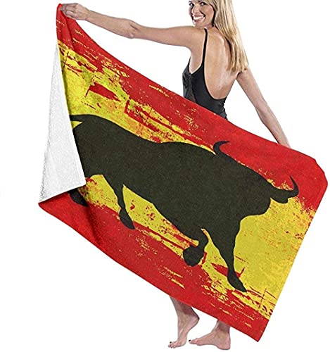 Tragbar Microfaser Strandtuch,Stier auf spanischer Flagge,130 x 80 cm,Sommer Badehandtuch,Schnell Trocknendes,Weiches,Sandfreies Handtuch,Perfekt für Schwimmen Pool Strandurlaub von YHX926