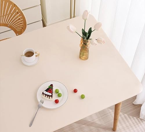 Elastische Tischdecke Rechteckig - Abwischbar Wasserdicht mit Gummizug, Leder/PU Tischhusse für Küche Terrasse Outdoor Tischdekoration(Beige,70 X 70 cm) von YHXAIQ