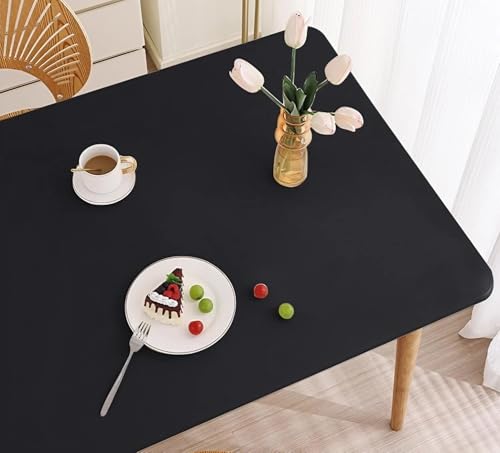Elastische Tischdecke Rechteckig - Abwischbar Wasserdicht mit Gummizug, Leder/PU Tischhusse für Küche Terrasse Outdoor Tischdekoration(Black,100 X 100 cm) von YHXAIQ
