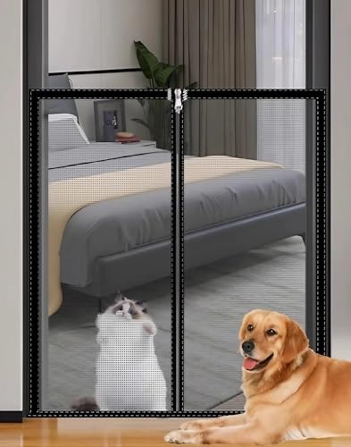 Hundeschutzgitter mit Reißverschluss & Selbstklebend, Katzennetz Tür mit Anti-Katzenkratzen, Treppenschutznetz für Wohnzimmer/Schlafzimmer, Kindersicherung Treppe ohne Bohren(Gray mesh black frame,90x Hundeschutzgitter mit Reißverschluss & Selbstklebend, Katzennetz Tür mit Anti-Katzenkratzen, Treppenschutznetz für Wohnzimmer/Schlafzimmer, Kindersicherung Treppe ohne Bohren(Gray mesh black frame,90x von YHXAIQ