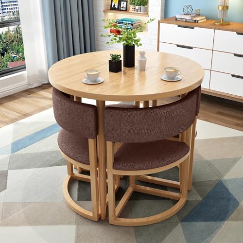 YHXAIQ Esstisch mit 4 Stühlen mit Rückenlehne, Runder Esstisch mit Stühlen, Küchentisch und Stühle, PU/Baumwolle und Leinen für Cafés, Büros(Fabric-Coffee) von YHXAIQ