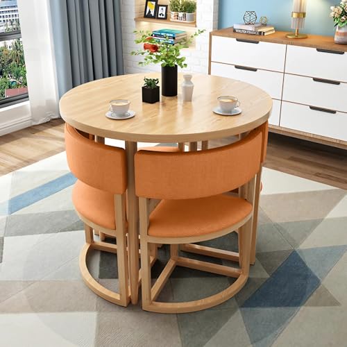 YHXAIQ Esstisch mit 4 Stühlen mit Rückenlehne, Runder Esstisch mit Stühlen, Küchentisch und Stühle, PU/Baumwolle und Leinen für Cafés, Büros(Fabric-orange) von YHXAIQ