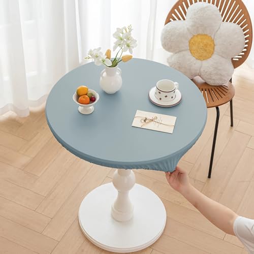 YHXAIQ Runde wasserfeste Tischdecke mit elastischem Rand - Abwischbar, wetterfest aus PU-Leder für Restaurant, Küche, Picknick & Party(Blue,140cm) von YHXAIQ