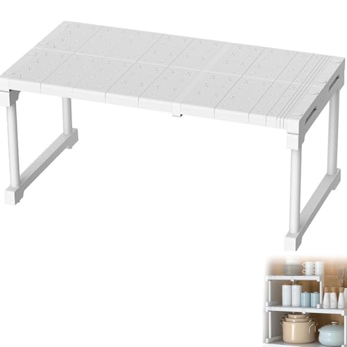 YHXAIQ Skalierbares Küchenregal Erweiterbar, Stapelbar – Stehregal aus PP + Kohlenstoffstahl für Küche, Bad, Schlafzimmer – Kleines Stehregal Stauraum Optimierer(Retractable 67-88 cm,48 x 32 cm) von YHXAIQ