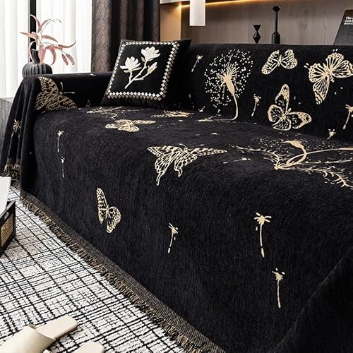 YHXBD Großer Sofabezug für 2-, 3-, 4-Sitzer, Chenille, luxuriöses Tier-, Tiger- und Leopardenmuster, Schonbezug für Ecksofa, vielseitig verwendbar, dekorative Überwurfdecke für Sofa, Bett, Schwarzgold von YHXBD