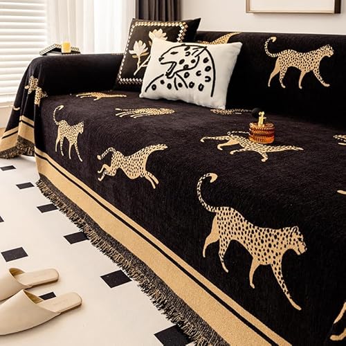 YHXBD Großer Sofabezug für 2-, 3-, 4-Sitzer, Chenille, luxuriöses Tier-, Tiger- und Leopardenmuster, Schonbezug für Ecksofa, vielseitig verwendbar, dekorative Überwurfdecke für Sofa, Bett, Schwarzgold YHXBD Großer Sofabezug für 2-, 3-, 4-Sitzer, Chenille, luxuriöses Tier-, Tiger- und Leopardenmuster, Schonbezug für Ecksofa, vielseitig verwendbar, dekorative Überwurfdecke für Sofa, Bett, Schwarzgold von YHXBD
