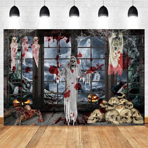 YHXBD Halloween-Wandteppich, gruseliger, blutiger Hintergrund, Horror, roter blutiger Totenkopf, Skelett, Party-Dekorationen für Schlafzimmer, Studentenwohnheim, A-05, 130 x 150 cm von YHXBD