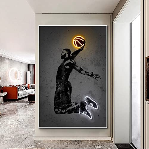 YHXCT Neon Art Poster Print Wandkunst Leinwand Sport Malerei Basketball Star Dunk Bilder Für Wohnzimmer Home Decor Poster Für Jungenzimmer Bilder,Poster,Kunstdrucke Wandtattoos - 50X70Cm von YHXCT
