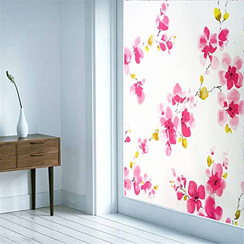 Fensterfolie selbsthaftend Klassische Blumen Statische Fensterfolien Anti-UV Folie Für Zuhause Badzimmer oder Büro,Matt,mit sehr hohem Sichtschutz,Rose Rot,50 x 500 cm von YHYIUD