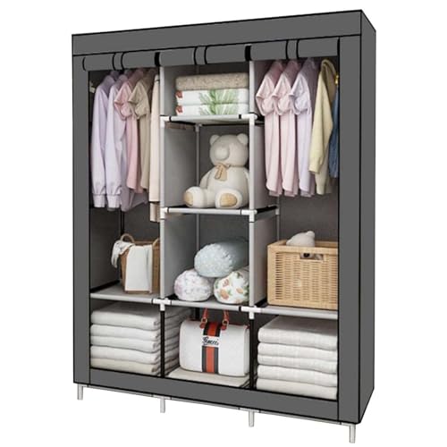 YHYLCL Tragbarer Kleiderschrank, Stoffschrank für Kleidung, staubdicht, Canvas-Kleiderschrank mit Stangen, einfache Montage, für Schlafzimmer, Wohnzimmer (B 130 x 45 x 170 cm) von YHYLCL