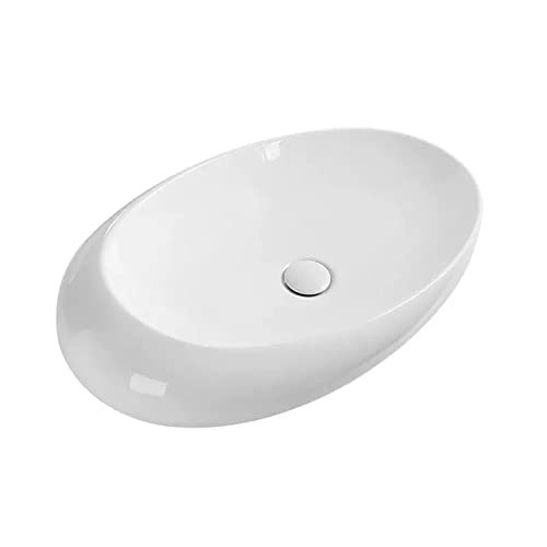 Waschbecken Bad Moderner ovaler Badezimmerschrank, Waschbecken auf der Theke, Badezimmerschrank aus weißem Porzellan und Keramik, Kunstwaschbecken, elegantes eiförmiges Badezimmerwaschbecken Aufsatzbe von YHxFlux