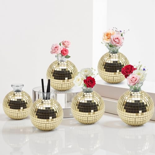 Discokugel Vase Deko Discokugel Blumentopf: für Zentrumsschmuck - Spiegelkugel Deko Blumentöpfe für Tisch Party Hochzeit Zuhause deko (Gold) von YIBEBE