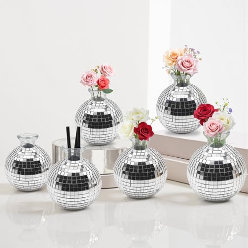 Discokugel Vase Deko Discokugel Blumentopf: für Zentrumsschmuck - Spiegelkugel Deko Blumentöpfe für Tisch Party Hochzeit Zuhause deko (Silver) von YIBEBE