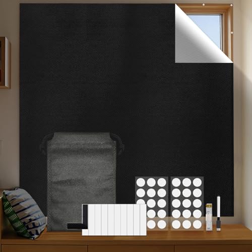 Fenster Verdunklungsstoff Dachfenster Verdunkelung Sonnenschutz: Verdunklungsrollo - Lichtundurchlässig Blackout Rollos - Ohne Bohren Tragbare Reise Verdunkelungsrollo (B145 x H200 cm) von YIBEBE