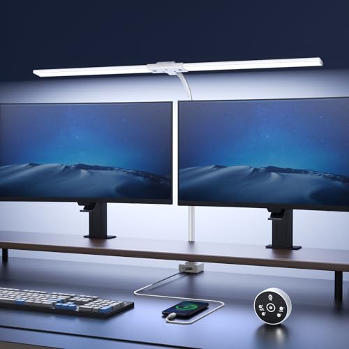 YICAIZI Schreibtischlampe LED Dimmbar - 1500LM 24W Klemmbar Büroschreibtischlampe mit Fernbedienung, 80CM Schwanenhals Schreibtisch Lampe USB-Ladeanschluss, für Büro & Zuhause, Weiß YICAIZI Schreibtischlampe LED Dimmbar - 1500LM 24W Klemmbar Büroschreibtischlampe mit Fernbedienung, 80CM Schwanenhals Schreibtisch Lampe USB-Ladeanschluss, für Büro & Zuhause, Weiß von YICAIZI