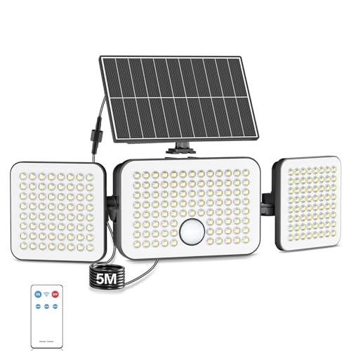 YICAIZI Solar-Flutlichtstrahler mit Bewegungssensor und 360 Grad drehbaren, 3-fach verstellbaren Köpfen von YICAIZI