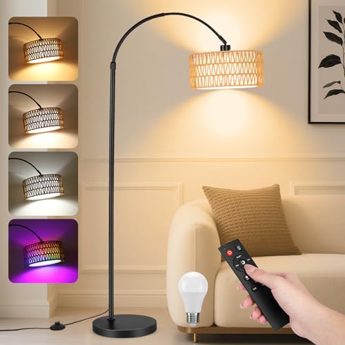 YICAIZI Stehlampe Wohnzimmer - 9W LED Dimmbar Bogenlampe mit Fernbedienung & E27 Lampe, Bogen Stehende Lampe 900 Lumen Stehend Leselampe mit 3 Farbtemperaturen für Schlafzimmer, Büro, Schwarz YICAIZI Stehlampe Wohnzimmer - 9W LED Dimmbar Bogenlampe mit Fernbedienung & E27 Lampe, Bogen Stehende Lampe 900 Lumen Stehend Leselampe mit 3 Farbtemperaturen für Schlafzimmer, Büro, Schwarz von YICAIZI