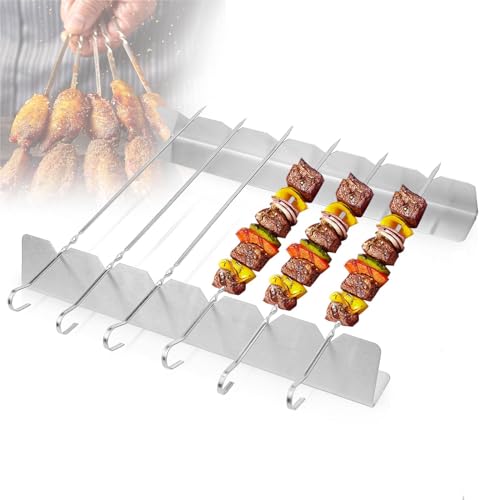 YICH Grillspieße Edelstahl 12 Stück Schaschlikspieße 30 cm mit Grillgestell - Spießhalter und Schaschlikgrill für Grillen Fleisch Gemüse von YICH