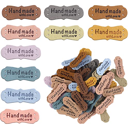 Handmade Label Leder Lederetiketten 60stück Mikrofaser Leder Etiketten Mit Löchern Zum Basteln Annähen Stricken Nähen Hüte Geldbörsen Kleidung (10 Farben) von YICH