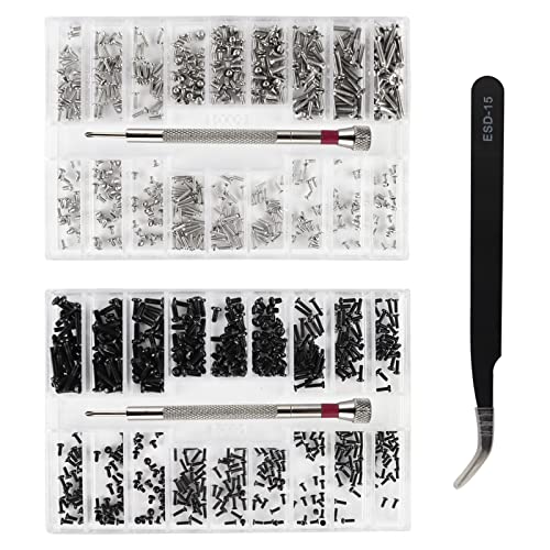 Micro Schrauben Reparatur Set 1000Stk Brillen Reparatur Set Brillenschrauben Mikroschrauben Set Blechschrauben Sortiment mit Schraubendreher für Brillen Uhren Laptop Uhr von YICH