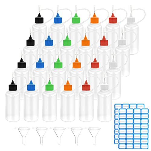 Nadelflaschen Präzisionsspitzen-Applikator Nadelspitzen Kleberflasche 24STK 30ml Squeeze Flaschen durchscheinende Flaschen für DIY Handwerk Acrylmalerei mit 5 pcs Trichtern von YICH