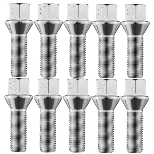 Radschrauben M14x1,5 Kegelbund Kegel 35mm - 10 Stück Radbolzen Radschraube Kugelbund für Autoräder Alufelgen (Silber) von YICH
