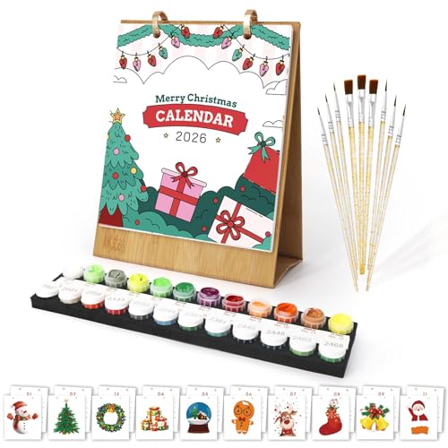 YICHEN Tischkalender 2026, Malen Nach Zahlen Blume Kalender, Flip Stand Up Kalender Planer, Desktop Monatskalender, mit Acrylfarben und Pinseln für Zuhause Schule oder Büro(7.1in x 8.8in) von YICHEN