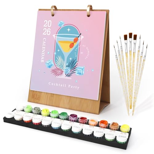 YICHEN Tischkalender 2026, Malen Nach Zahlen Blume Kalender, Flip Stand Up Kalender Planer, Desktop Monatskalender, mit Acrylfarben und Pinseln für Zuhause Schule oder Büro(7.1in x 8.8in) von YICHEN
