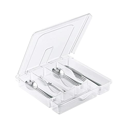 YICOCHI Besteckkasten mit Deckel, Tragbar Besteckkasten Staubfrei Robuste Plastik besteckkasten für schubladen 5 Fächer Besteck-Organizer füR Campingurlaub/Reisen/Tragbares Restaurant, Transparent von YICOCHI