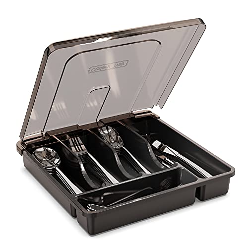 YICOCHI Utensilienhalter für Arbeitsplatte mit Deckel, Kunststoffablage für Besteck, 5 Fächer, Schwarz von YICOCHI