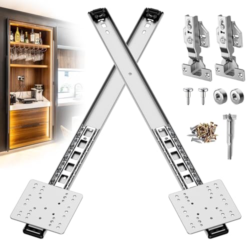 Schranktaschentürbeschläge, versteckte Schiebetürschiene, sanft gleitende Taschentürschieber mit Scharnieren für Schränke und versenkte Türen (Silber, 55,9 cm, Set 1) von YIDAHOOG