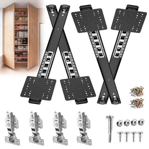 Schranktaschentürbeschläge, versteckte Schiebetürschiene, sanft gleitende Taschentürschieber mit Scharnieren für Schränke und versenkte Türen (schwarz, 45,7 cm, Set 2) von YIDAHOOG