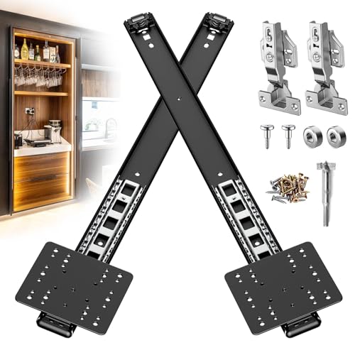 Schranktaschentürbeschläge, versteckte Schiebetürschiene, sanft gleitende Taschentürschieber mit Scharnieren für Schränke und versenkte Türen (schwarz, 55,9 cm, Set 1) von YIDAHOOG