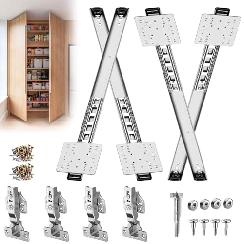 Schranktaschentürbeschläge, versteckte Schiebetürschiene, sanft gleitende Taschentürschieber mit Scharnieren für Schrank- und versenkte Türen (Silber, 55,9 cm, Set 2) von YIDAHOOG