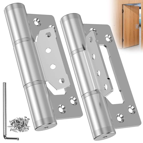 YIDAHOOG Hydraulisches Rückprallscharnier, 12,7 cm, verstellbare Schließgeschwindigkeit und Stärke, geeignet für 20–60 kg Türgewicht (2 Stück, Silber) von YIDAHOOG