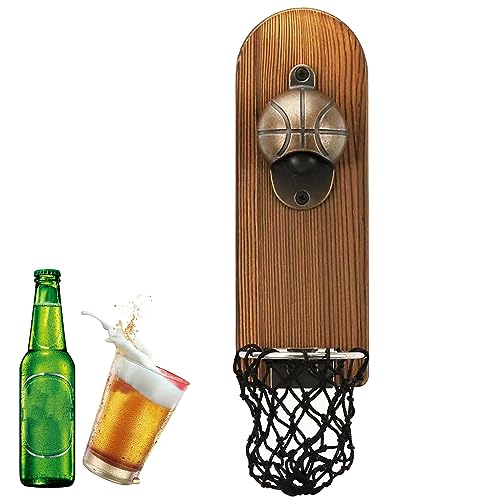 Flaschenöffner mit Magnet Bierflaschenöffner Flaschenöffner:YIDM Wandmontierter Bieröffner, Basketball Vintage Holz Bieröffner, Flaschenöffner mit Magnet, Magnetischer Flaschenöffner für Bierliebhaber von YIDM